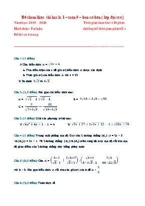 Đề tham khảo thi học kì I môn Toán Lớp 9  Ban cơ bản (Lớp đại trà) - Năm học 2019-2020